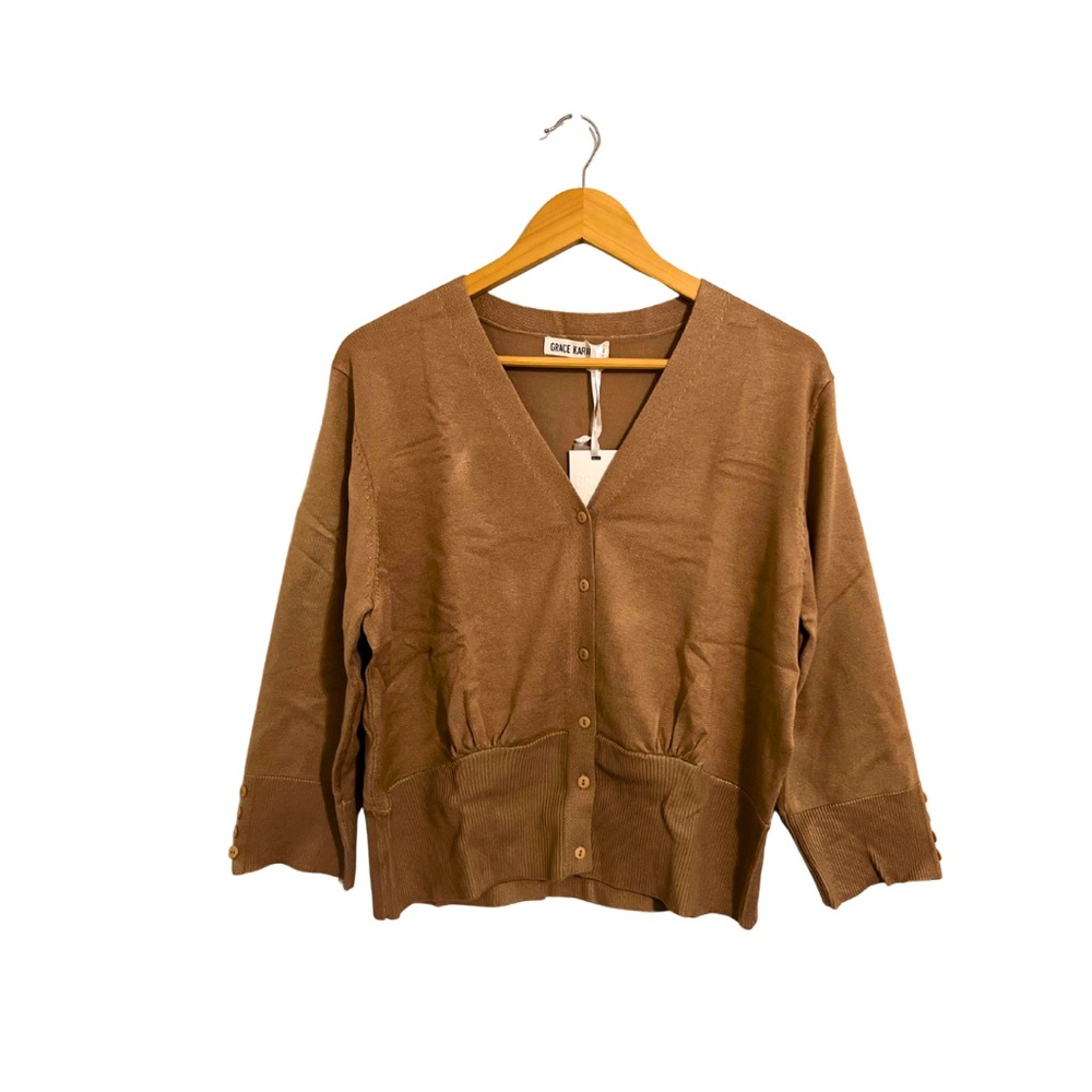 Brown Cropped Button-Up Cardigan